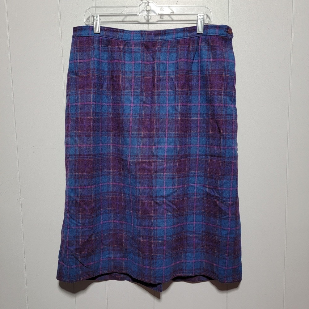 Vintage Lined Pendleton Wool Plaid Midi Skirt‎ Classic A-Line Blue Purple